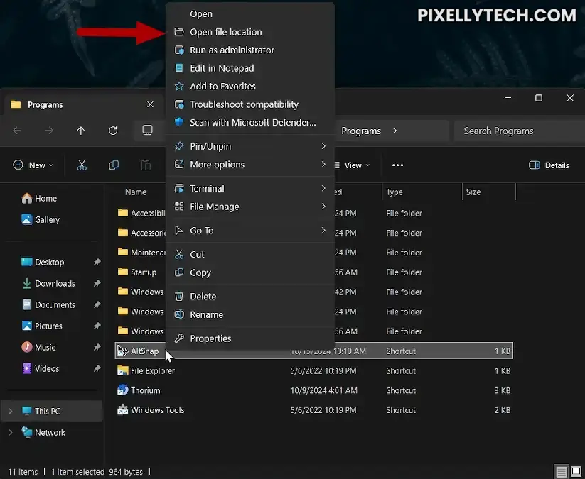 Open File Location Of AltSnap File Explorer