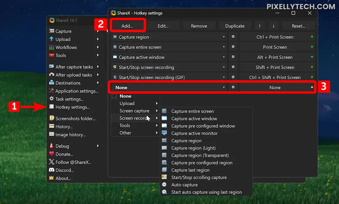 ShareX Hotkey Settings New Shortcut