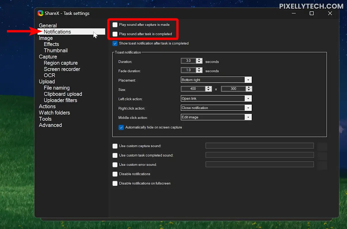 ShareX Notifications Settings