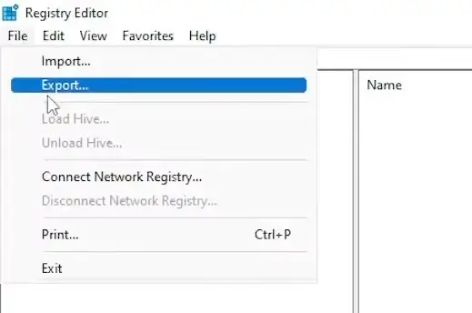 Export Regedit backup file