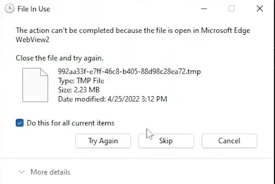 Confirm file deletion inside %temp% folder